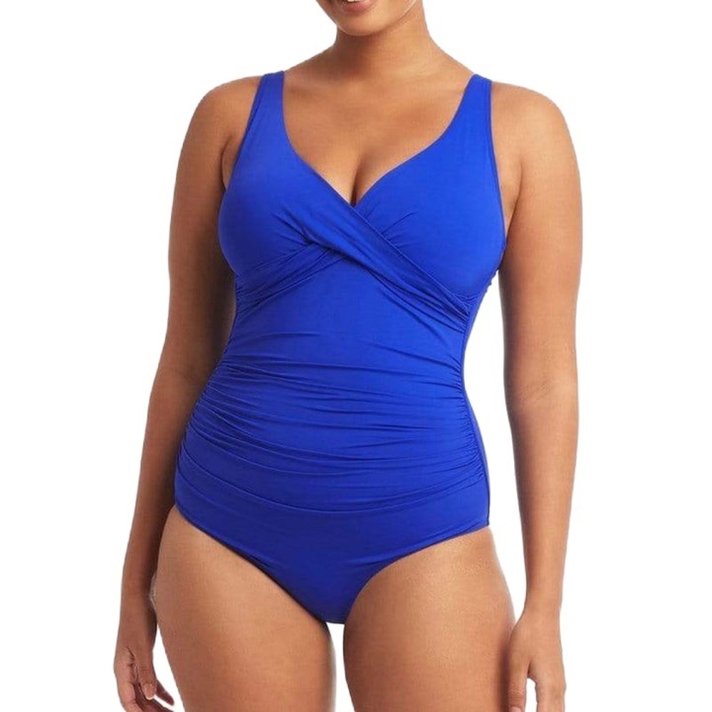 VTG Liz Claiborne Blue Ruched One Piece Swim Suite size 10